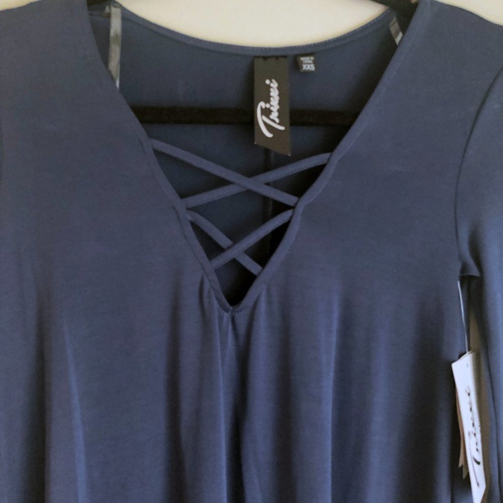 NWT Trixxi Stormy Blue Long Sleeve Criss-Cross A-Line Dress | Size XXS - Picture 7 of 13